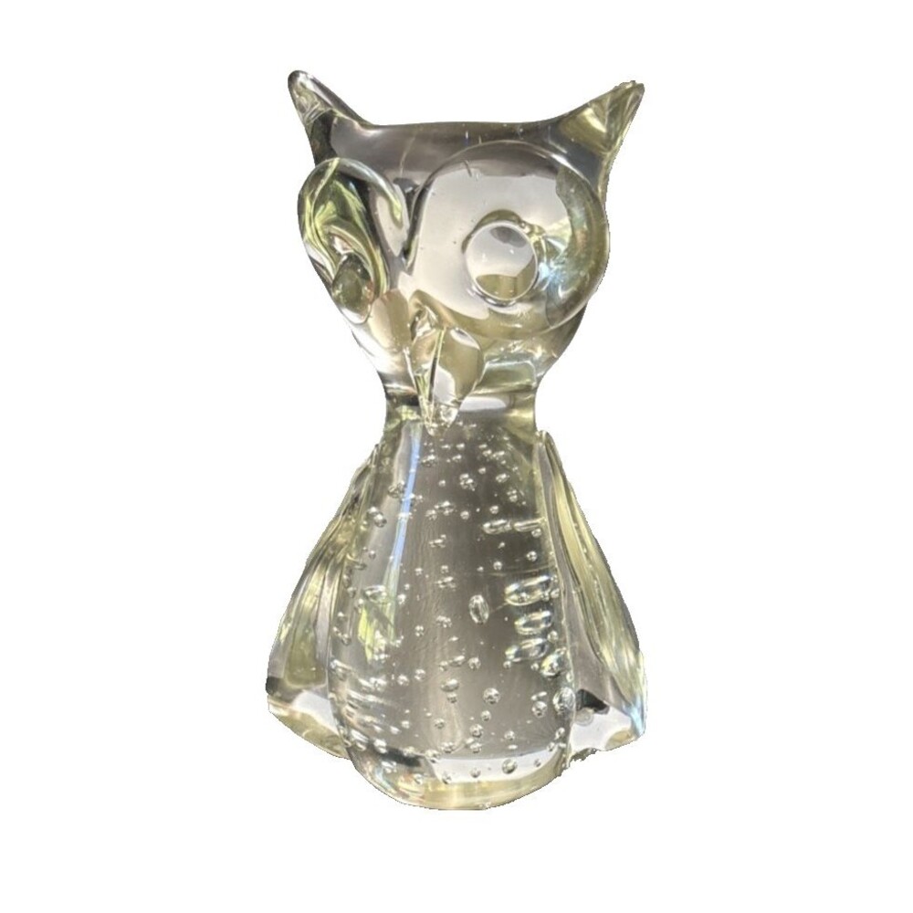 Vintage Hand-Blown Art Glass Owl Figurine With Bubbles